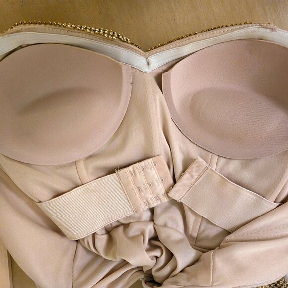 Andrea & Leo Gold Beaded Crystal Embellished Evening Strapless Gown Size 6 - Picture 13 of 13